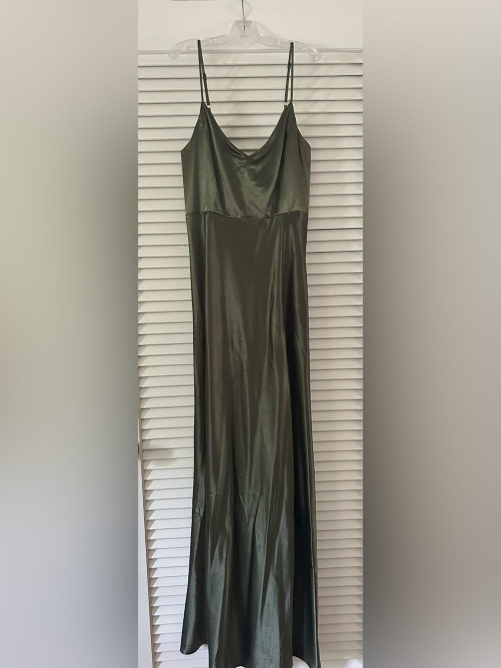 Birdy Grey Olive Green Satin V Neck Maxi Dress M